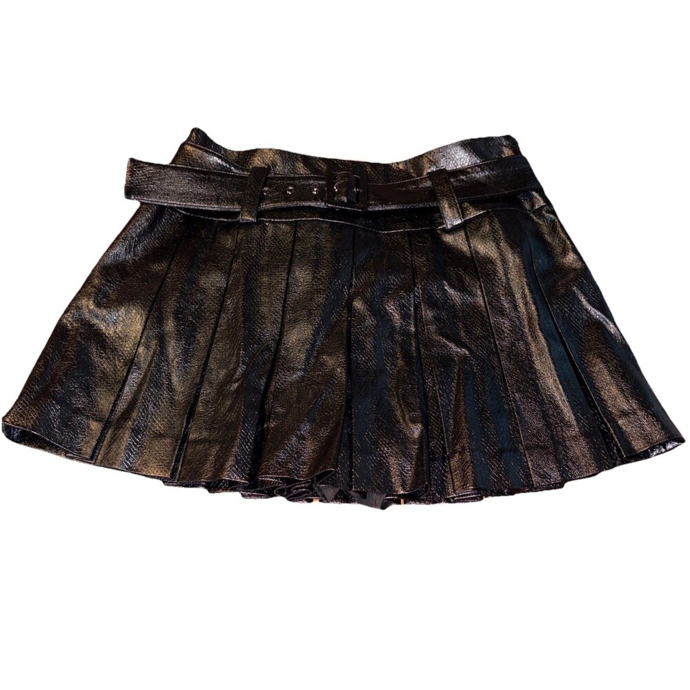 Women’s Ramy Brook Belted Pleated Black Skater Skort Side Zip Size 2